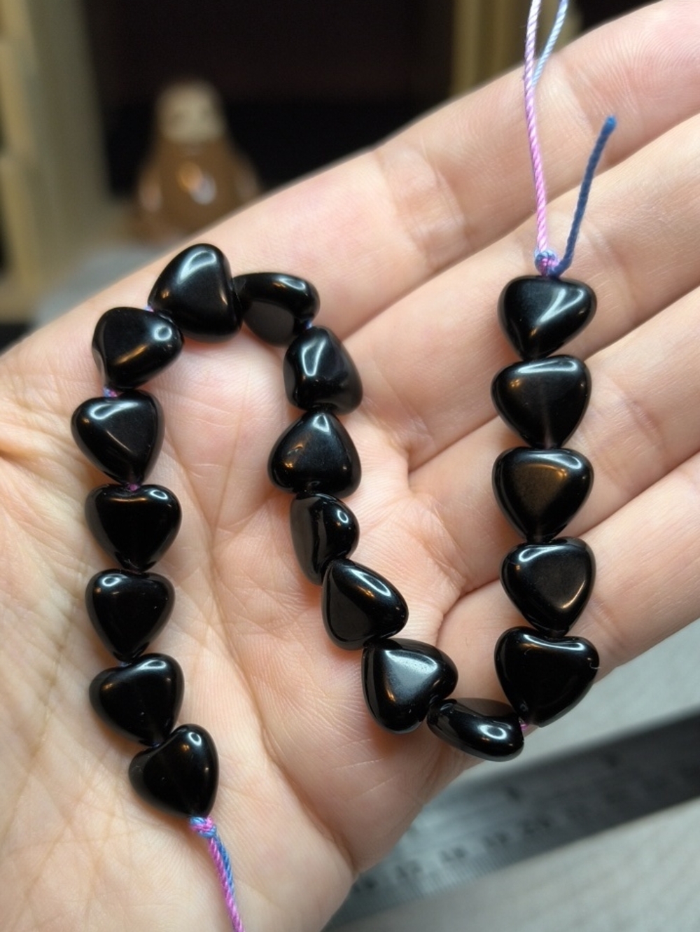 #2- Black Agate Heart Beads - 10mm, Approx. 7" Strand